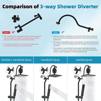 Hibbent 10'' Filtered Shower Head with 4-Spray Handheld, Oil Rubbed Bronze | High Pressure Showerhead Combo, 12'' Adjustable Extension Arm, Shower Filter, Extension Bar, Easy Reach Holder, 71'' Hose
