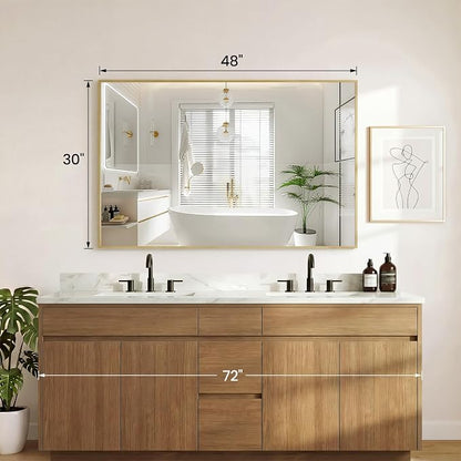 Sweetcrispy Bathroom Mirror, 30" x 48" Rectangle Wall Mount Mirrors | for bathroom Sink, Rectangle Metal Frame Tempered Glass, Home Decor, Anti-Rust Hang, Gold