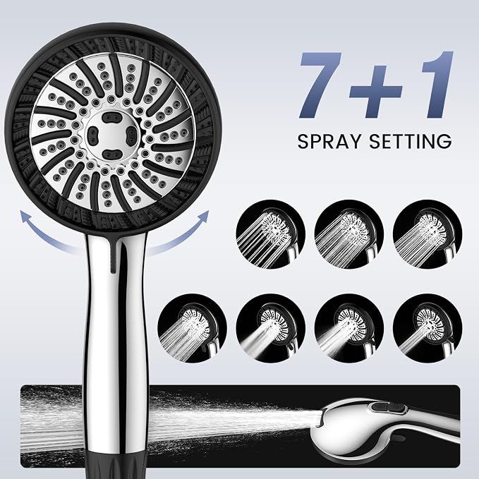 Filtered Shower Head with Handheld,High Pressure Shower Heads with Filters | 8 Mode,Built-in Power Wash,Detachable Anti-clog Nozzles Shower Heads,Water Softener,Remove Chlorine,Hose,Adjustable Bracket
