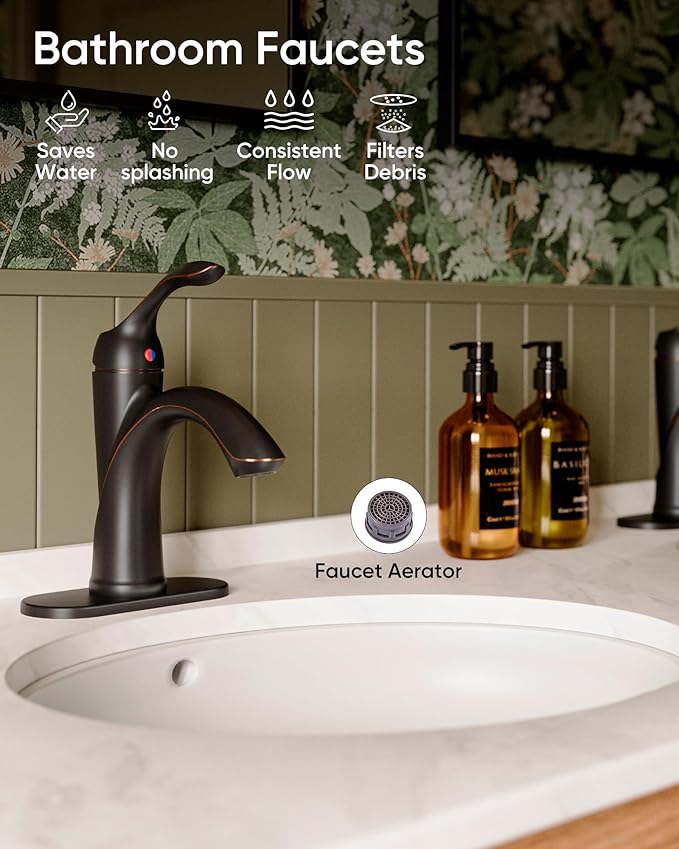 Homevacious Oil Rubbed Bronze Bathroom Faucet 1 Hole One-Handle Lever Bathroom Sink Faucets Bath Rustic Lavatory Basin Mixer Tap with Pop Up Drain with Overflow Supply Hose ORB