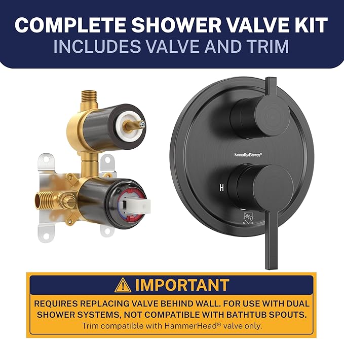 HammerHead Showers Solid Metal Shower Valve and Trim Kit, Two-Handle Volume and Temperature Control with Integrated Diverter, Pressure Balance Rough-In Valve Included, Oil Rubbed Bronze