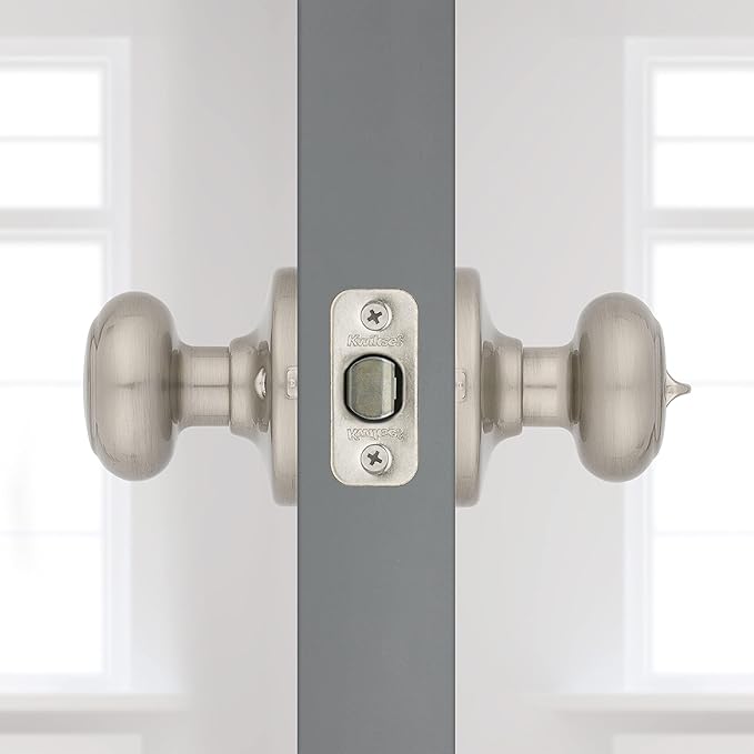 Kwikset Cove Interior Privacy Door Knob with Lock, Door Handle for Bathroom and Bedroom, Satin Nickel Keyless Turn Lock Doorknob, with Microban Protection (Pack of 4)