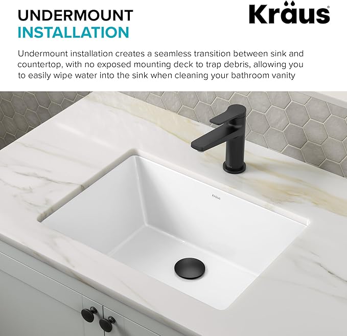 KRAUS Elavo 20.25 in. Rectangular Porcelain Ceramic Undermount Bathroom Sink in White with Overflow Drain, KCU-244