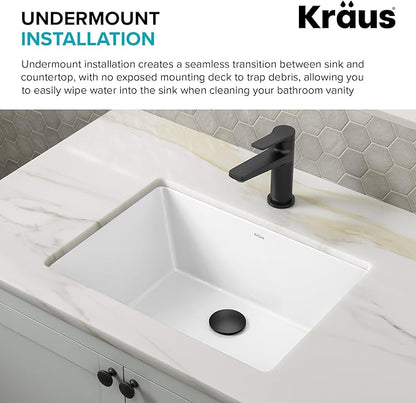KRAUS Elavo 20.25 in. Rectangular Porcelain Ceramic Undermount Bathroom Sink in White with Overflow Drain, KCU-244