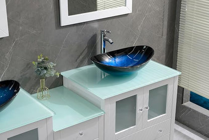76" Freestanding Wooden Modern Bathroom Vanity with Double Vessel Sink Set Bathroom Mirror Included