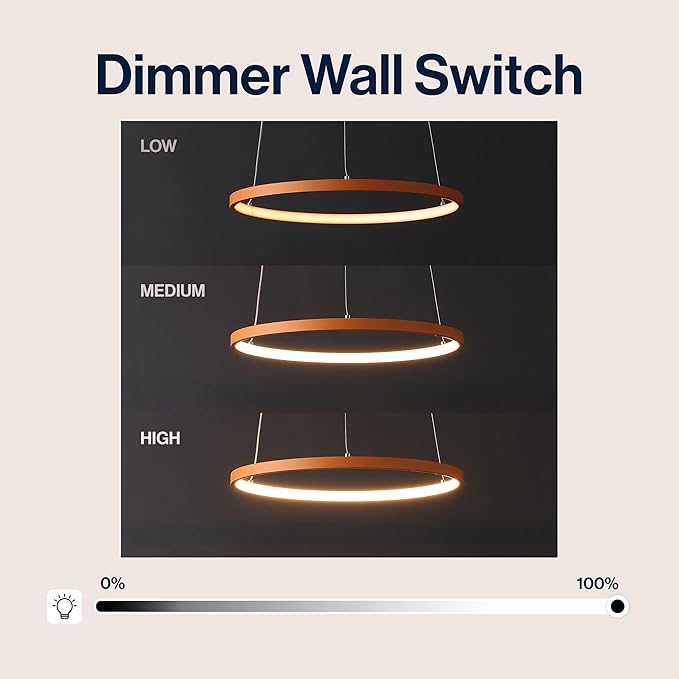 JONATHAN Y 15.75" Orange Modern Integrated LED Pendant Light, Dimmable Round Hoop Chandelier for Kitchen Island, Dining Room, Adjustable Height Metal Hanging Light (JYL7202G)