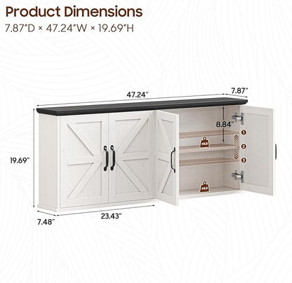47" Laundry Room Cabinets and Storage with 4 Doors and Utility Adjustable Shelf, Large Wall Mounted Storage Cabinet, Upper Kitchen Cabinet for Laundry, Bathroom, and Kitchen, White and Black
