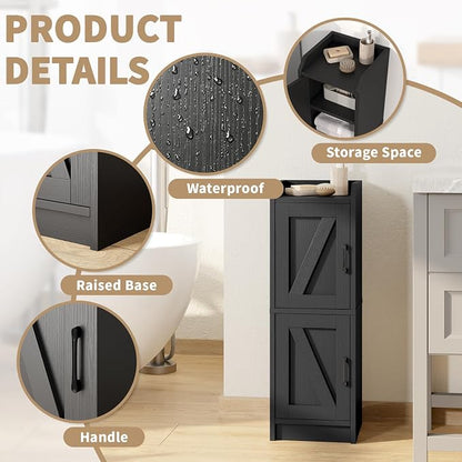 Narrow Bathroom Storage Cabinet with 2 Doors and Shelves, 9.8" W Small Storage Cabinet for Toilet Paper Storage, Slim Cabinet for Small Spaces, Bathroom, Kitchen, 9.8" W × 7.9" D × 29.5" H, Black