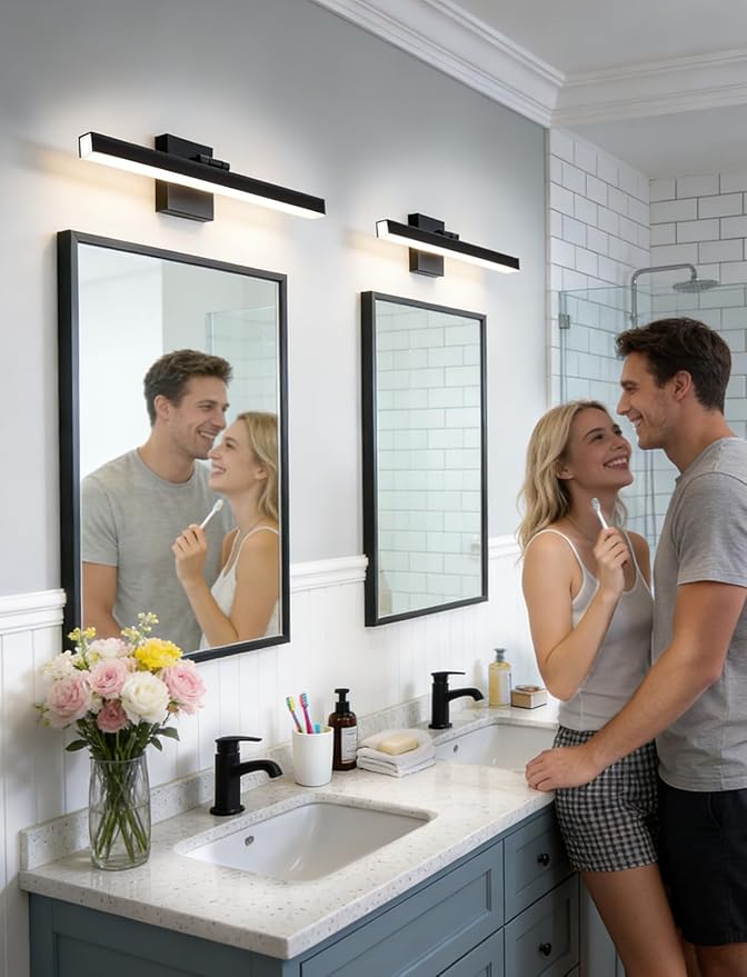 IZORRO Modern Bathroom Vanity Light 24 inch, Rotatable, 16W Dimmable Led Bathroom Light Fixture Over Mirror, Black Vanity Light Bar (Cool White 6000K)