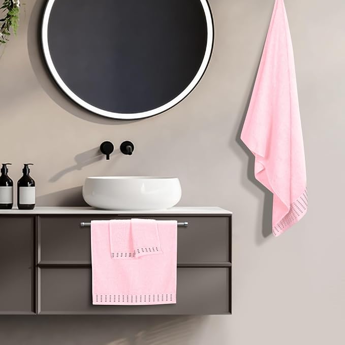 Ultra Soft 3 Pack Cotton Towel Set, Contains a Bath Towels 28x55 inch, a Hand Towels 16x24 inch & a Wash Coths 12x12 inch, Ideal Everyday use, Compact & Lightweight - Pink