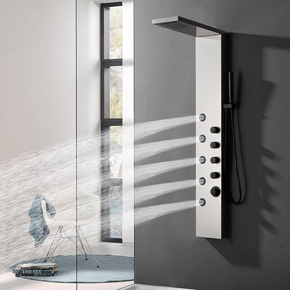 Homevacious Shower Panel Tower System with Rainfall Shower Head 5 Body Jets and Handheld Shower Head Modern Massage Shower System Brushed Nickel
