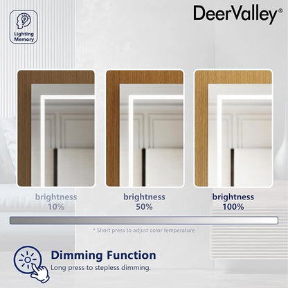 DeerValley 24" W x 36" H Led Lighted Medicine Cabinet with Mirror | Bathroom Medicine Cabinet with Defogger & 3-Color, Wall Mounted Mirrored Medicine Cabinets with Lights, DV-1VM0187