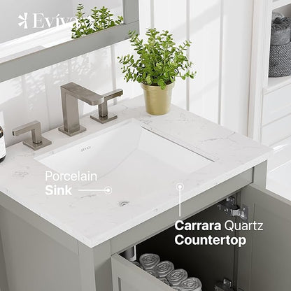 Eviva Aberdeen 24 in. Gray Single Sink Bath Vanity with Carrara Quartz Top and Undermount Porcelain Sink