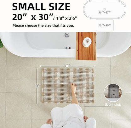 TYUU Waffle Bath Mat, Boho Bathroom Rugs Non Slip, 30x20 Khaki & White | Super Absorbent Quick Dry Bath Rug, Non-Slip Backing, Soft Waffle Washable Farmhouse Bathroom Mats, Tub, Shower & Home Decor