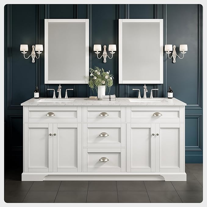 Eviva Epic 72 in. White Double Sink Bath Vanity with Carrara Quartz Top