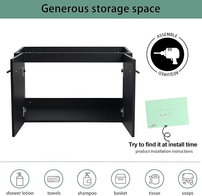 30 Inch Floating Bathroom Vanity,30" Bathroom Vanity Without Sink,Modern Black Bathroom Vanity Cabinet,Wall Mounted Cabinet(Sink Basin Not Included)