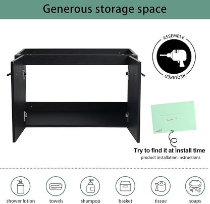 30 Inch Floating Bathroom Vanity,30" Bathroom Vanity Without Sink,Modern Black Bathroom Vanity Cabinet,Wall Mounted Cabinet(Sink Basin Not Included)