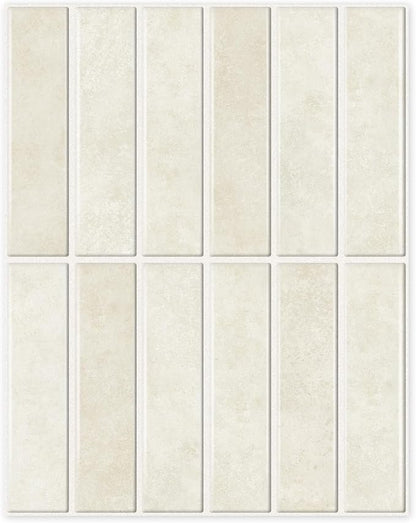 10-Sheet Peel and Stick Backsplash White Stick on Tile, Thick Self-Adhesive Wall Panels for Bathroom Vanity, Coffee Bar & Accent Walls (Beige)