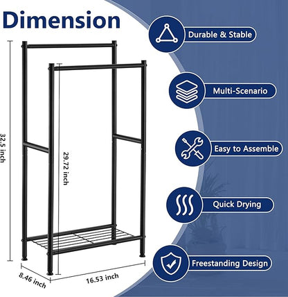 Free Standing Towel Rack, 2 Tier Towel Racks for Bathroom with Storage Shelves, Outdoor Standing Towel Drying Rack for Poolside, Black, DECLUTTR