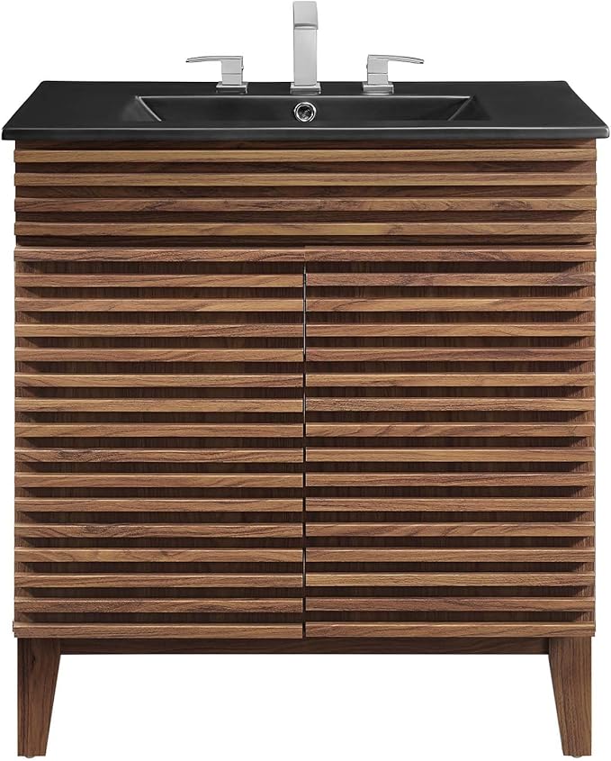Modway Render 30" Bathroom Vanity with Sink in Walnut Black