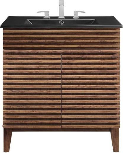 Modway Render 30" Bathroom Vanity with Sink in Walnut Black