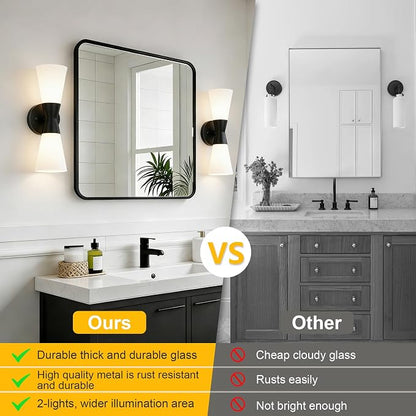 Bathroom Wall Sconce, Modern Indoor Vanity Light Fixtures 15",Up Down Lighting, Wall Mount Lamp for Living Room Bedroom Hallway Stairway Fireplace Mirror E26 Base 1PC White&Black