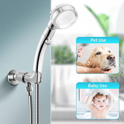 Marbrasse High Pressure Shower Head with Hose and Holder, 3-Settings Handheld Showerhead with Push Switch and Button to Control Water Flow for Saving Water,Removable Camper Shower Head