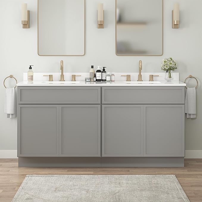 Vanity Art 66 Inch Bathroom Vanity Base Cabinet Double Sink Top (Without Sink), Soft Closing Door, Storage Unassembled Cabinet, Grey, 2ea 33 Inch Cabinet Combo