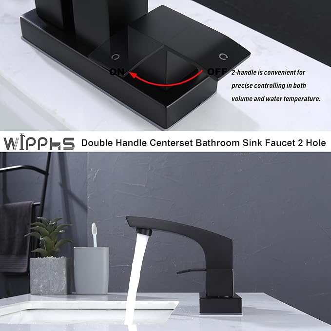 Centerset Bathroom Faucet, Stainless Steel Black Sink Faucet Bathroom with Pop Up Drain and cUPC Supply Hose, 2 Handle 4 inch Center-Set Bathroom Sink Faucet Matte Black 2 Hole
