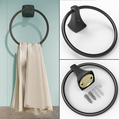 Bathroom Hardware Set 2 Pieces Toilet Paper Holder and Towel Ring Wall Mounted Stainless Steel and Zinc Alloy Matte Black