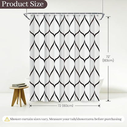 Gelbchu Geometric Shower Curtain for Bathroom, White Black, 72x72 Inch | with Hooks, Premium Polyester, Quick Dry, Water Repellent, Machine Washable, Rustproof Grommets, Modern Minimalist