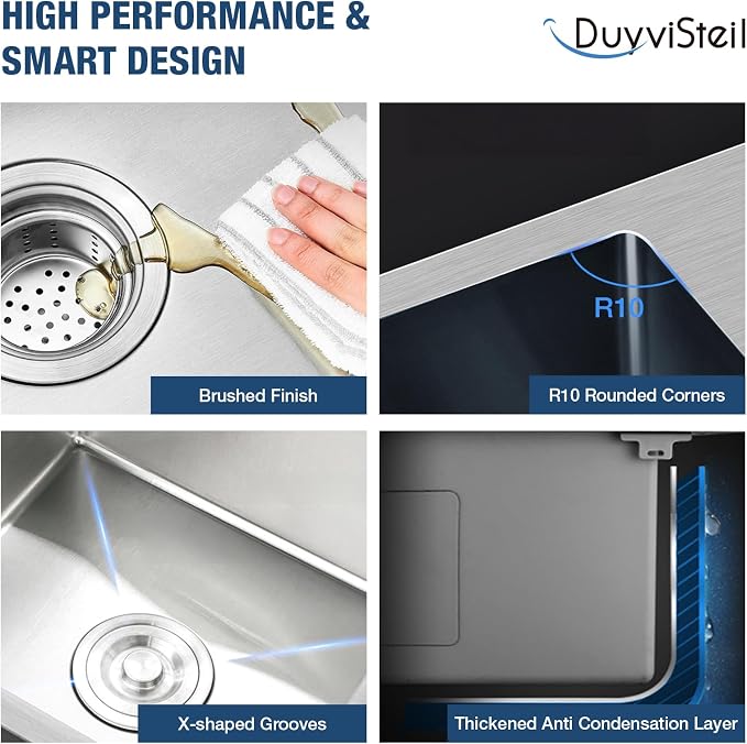 33 Inch Drop In Kitchen Sink, 16 Gauge Stainless Steel Kitchen Sink Single Bowl Sinks with Drain Strainer (33"x19"x9")