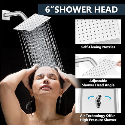 Aolemi Shower Faucet Set Ceiling Mount Shower System Rough-in Valve and Shower Trim Kit 2 in 1 Handheld Spray Push Button Diverter 12 and 6 Inch Dual Shower Head Polish Chrome