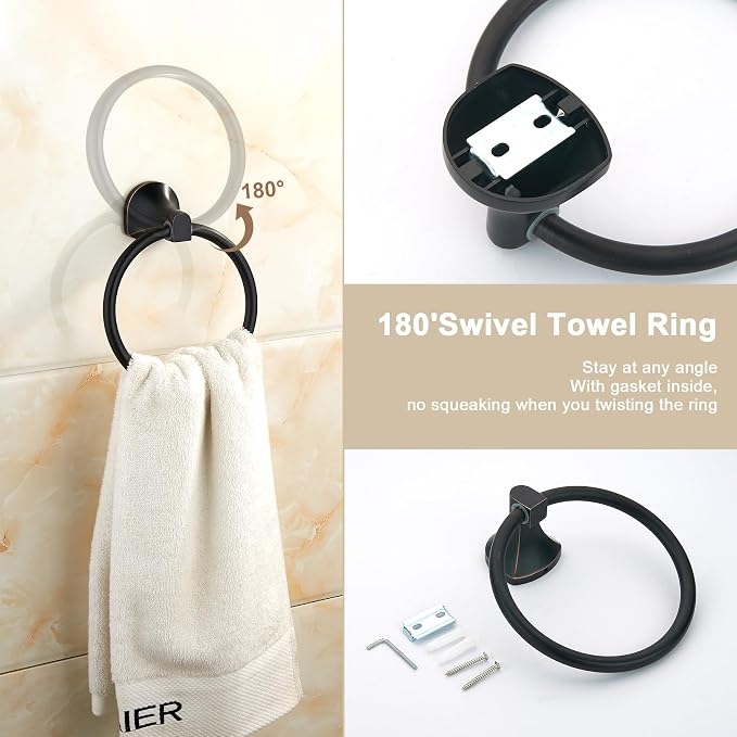 BGL 4 Piece ORB Bathroom Hardware Set - Wall Mounted Bathroom Accessories Set with Towel Bar, Towel Ring, Toilet Paper Holder, Robe Hook - Rustproof Bathroom Towel Bar Set