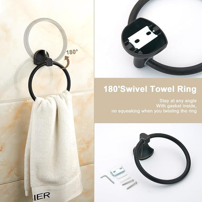 BGL 4 Piece ORB Bathroom Hardware Set - Wall Mounted Bathroom Accessories Set with Towel Bar, Towel Ring, Toilet Paper Holder, Robe Hook - Rustproof Bathroom Towel Bar Set