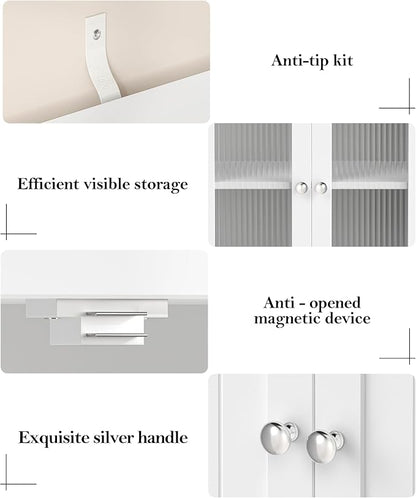Akxomel 43.3'' H Bathroom Storage Cabinet with 6 Doors Adjustable Shelf | Bathroom Floor Cabinet, Linen Cabinet with Transparent Doors, Modern Bathroom Cabinet, Living Room, Kitchen, White