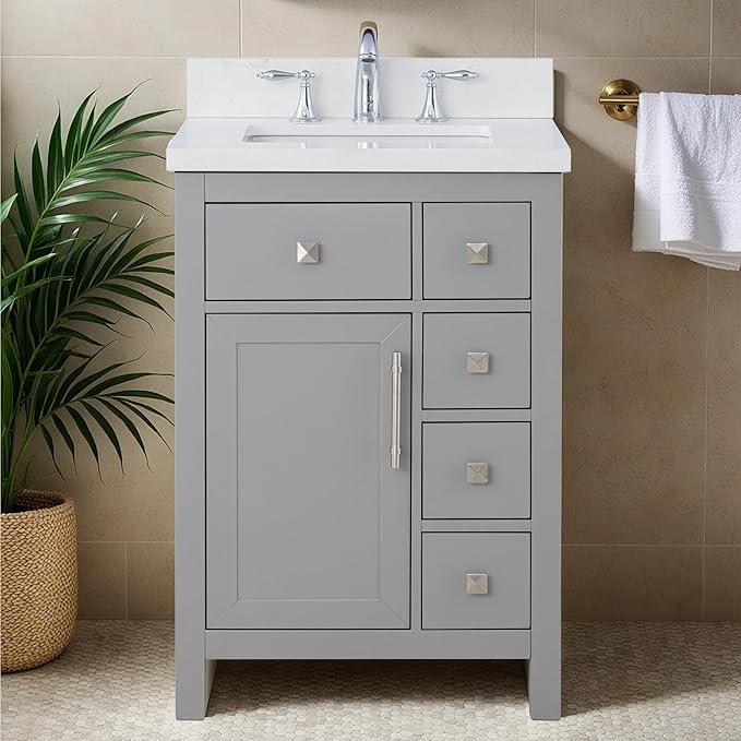 Lavanti Oakford 24 Inch Bathroom Vanity with Sink – Stylish Grey Vanity Bathroom with Storage Cabinet – Modern Bathroom Vanities with Single Vanity Sink & Quartz Countertop