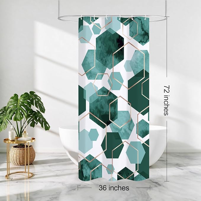 Litabel Small Stall Shower Curtain Set, Geometric Bathroom Decor 36x72 | Narrow Half Modern Minimalist Shower Curtais, Dark Green Geometric Art Print Abstract Waterproof Bath Curtain