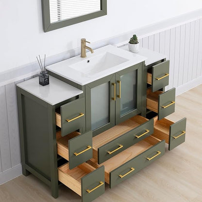 Vanity Art 54 Inch Under Mount Single Sink Bathroom Vanity Cabinet with 1 Mirror, Ceramic Top Bathroom Cabinet Compact Set with 8 Dovetail Storage Drawers and Golden Brushed Handles, VA3030-54-VG