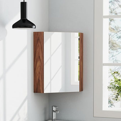 Giantex Corner Medicine Cabinet, 23.5” Over The Toilet Storage Cabinet with Mirror Door, Adjustable Shelf, Clear Reflection, Space-Saving Mirrored Cabinet, Bathroom Wall Cabinet for Entryway, Brown