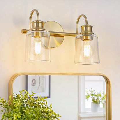 2 Lights Bathroom Light Fixtures Modern Gold Vanity Lights | ETL Certificate, Easy to Install,Wall Mount Up or Down,Thickened Glass Lampshade,E26 Socket,Hardwired