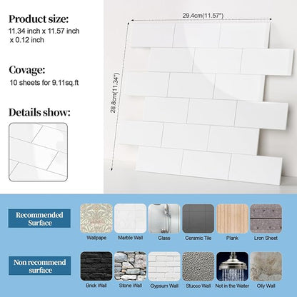 2026 New Upgrade Peel and Stick Backsplash Tile, Peel and Stick 11.34" X 11.57" Wall Tile for Kitchen, Bathroom, Fireplace, Laundry (Polished Cream White, 5 Packs)