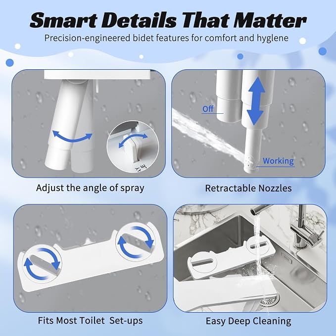 Bidet Attachment for Toilet,Self Cleaning Water Sprayer Adjustable Water Pressure Control,Slim Bidets for Toilets,Quick & Easy Installation (White）