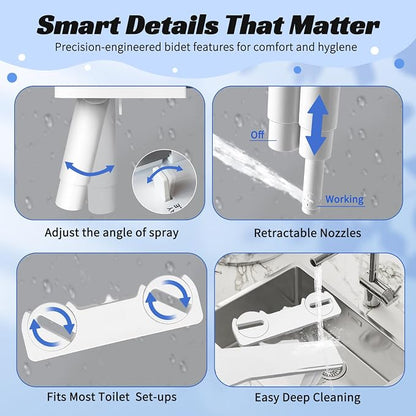 Bidet Attachment for Toilet,Self Cleaning Water Sprayer Adjustable Water Pressure Control,Slim Bidets for Toilets,Quick & Easy Installation (White）