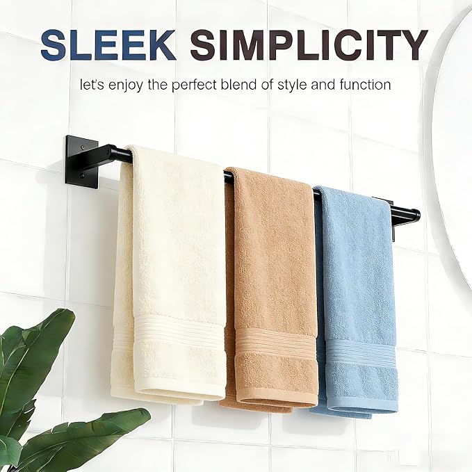 Towel Rack, 24-Inch Towel Holder 304 Stainless Steel, Hardware Set Towel Bar for Bathroom, Kitchen, Cabinet in Hotel or Home, Matte Black & Wall Mounted
