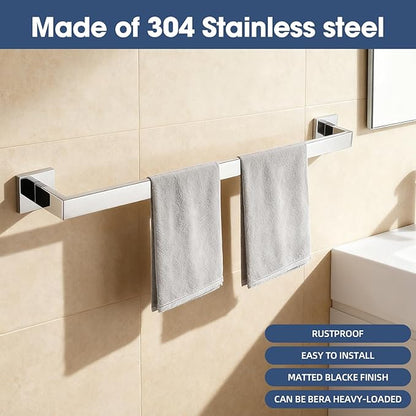 Bathroom Towel Bar Set, 23.6 Inch Wall Mounted Rack, 304 Stainless Steel, D-Shape, 2-Piece Set (Chorme)