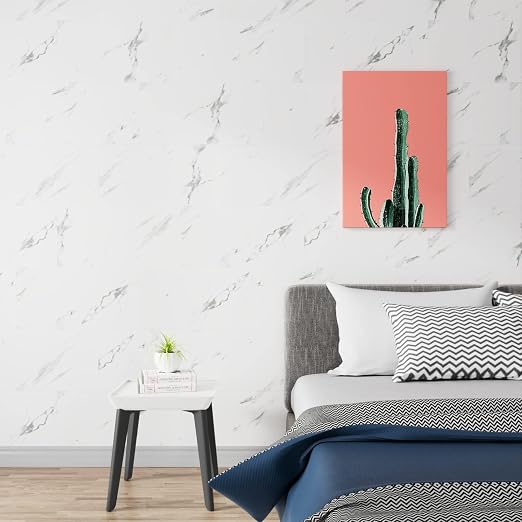 Stickyart Carrara Marble Floor Tile Vinyl Flooring Tiles Peel and Stick Floor Bathroom Waterproof 12"x24" White Marble Vinyl Flooring Tile for Bedroom Kitchen RV Self Adhesive Stick on Wall Tiles 4pcs