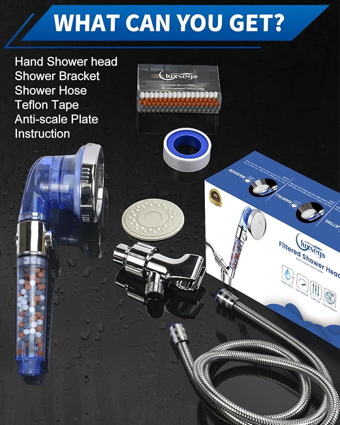 Filtered Shower Head for Hard Water with Stop, High Pressure | 4-Mode, Built-in Power Spray to Clean Corner, Tub & Pets, Water Softener Handheld Shower to Remove Chlorine & Fluoride