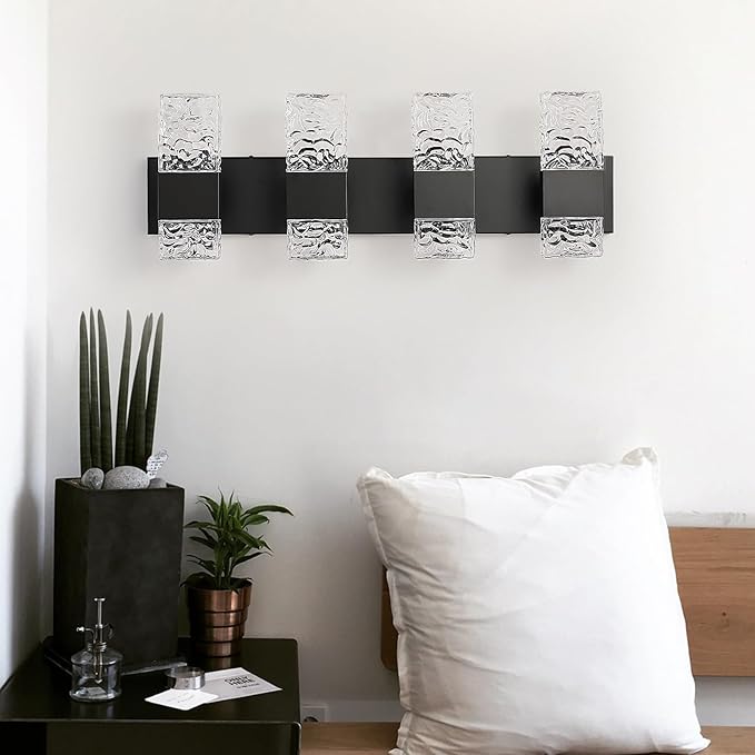 Black Bathroom Vanity Light Fixtures Bathroom Light Fixtures Over Mirror 4-Light 4000K LED Crystal Wall Sconces Modern 40W Brushed Hardwired Wall Lights for Bathroom Bedroom Living Room