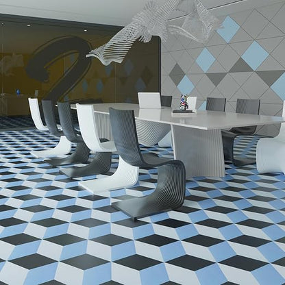 Art3d 30-Pack Hexagon Peel and Stick Vinyl Floor Tiles, Blue/Black/White | 11.8" x 10.2" Single Tile, Self Adhesive, Waterproof, Simple to Clean, Ideal for Kitchen, Bathroom, Living Room, Bedroom